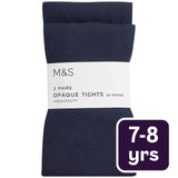 M&S Girls 60 Denier School Tights Navy 7-8 Years 2-Pack