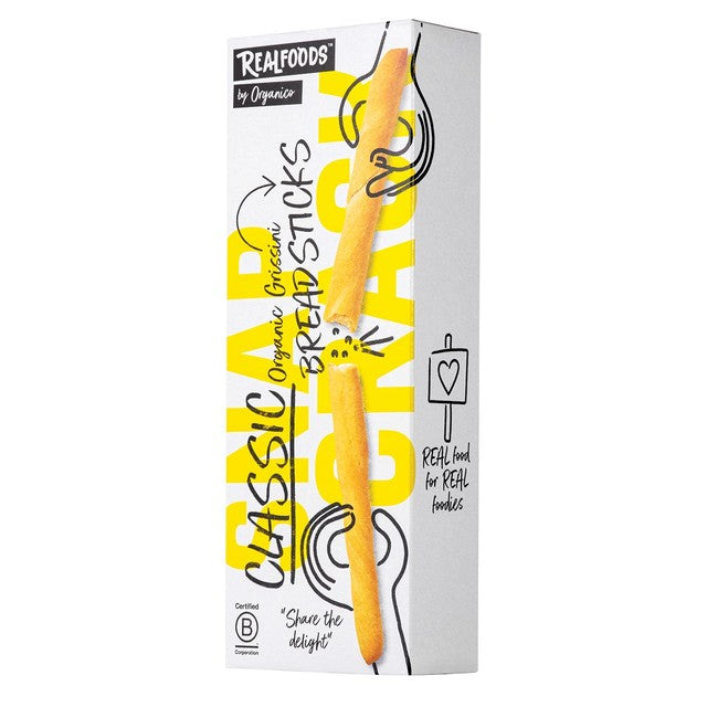 Realfoods Organic Classic Breadsticks 120g, imported from the UK