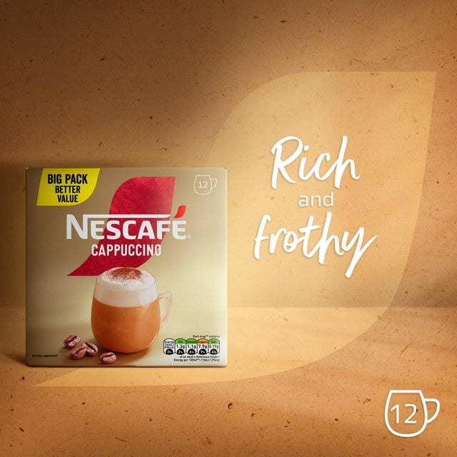 Nescafé Cappuccino instant coffee 12 sachets, imported from the UK