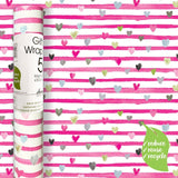 Deva Designs pink ribbon hearts patterned gift wrap roll, imported from the UK