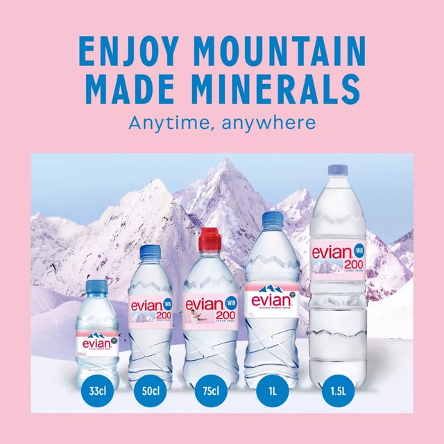 Evian still mineral water 6-pack of 1.5L bottles - British product