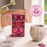 Pukka Herbs Elderberry and Echinacea fruit tea 20 compostable tea bags, imported from the UK