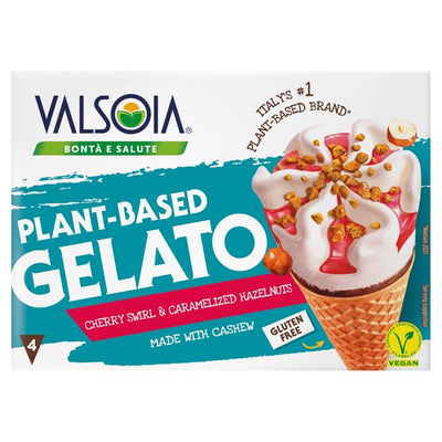 Valsoia Plant Based Gelato Cherry Cone Vegan Ice Cream Cone 4 x 118ml