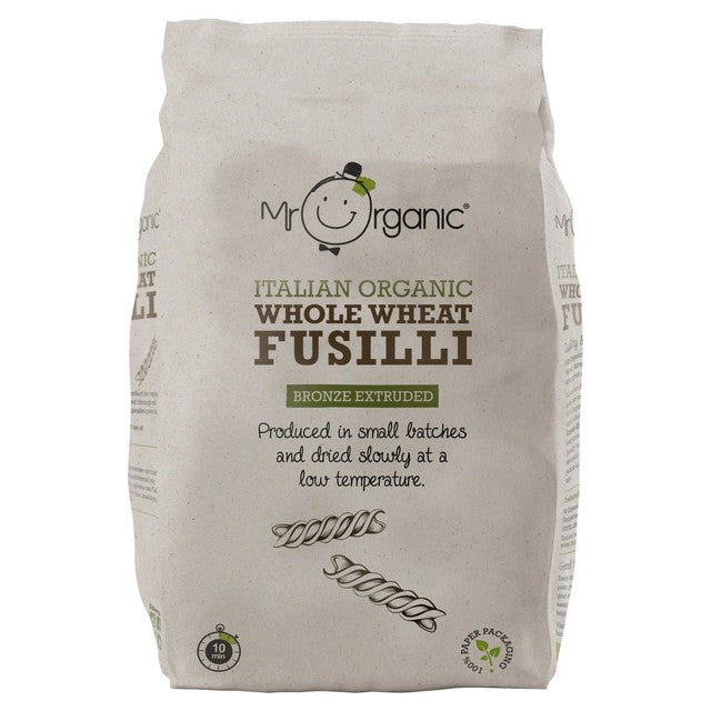 Mr Organic whole wheat fusilli pasta 500g, imported from the UK