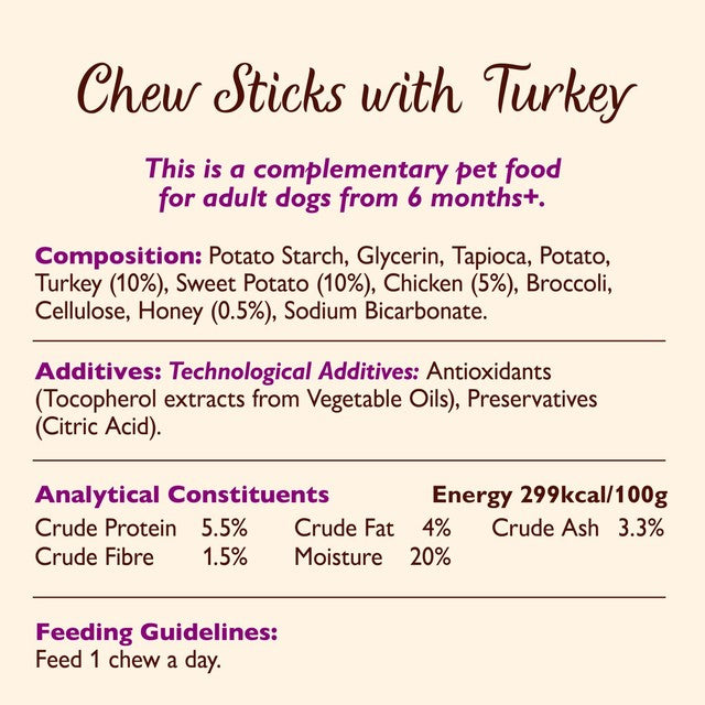 Lily's Kitchen chew sticks with turkey 120g, UK version