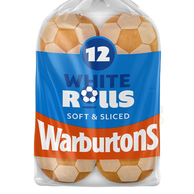 Warburtons sliced white bread rolls 12 pack (British brand)