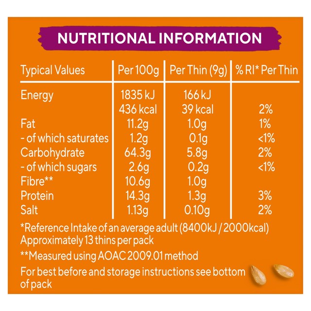 Ryvita Thins Multi-Seed Flatbread Crackers 125g, imported from the UK