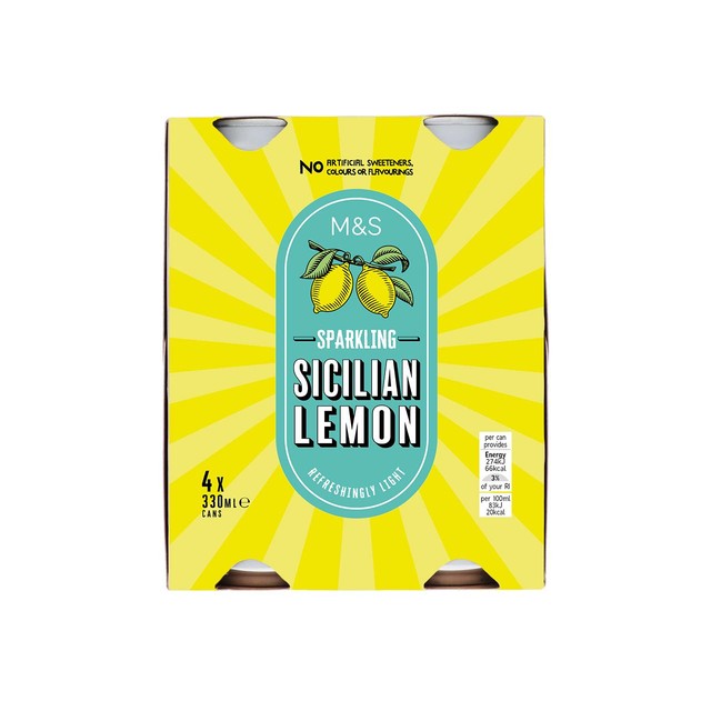 M&S sparkling Sicilian lemon drink 4 x 330ml, imported from the UK