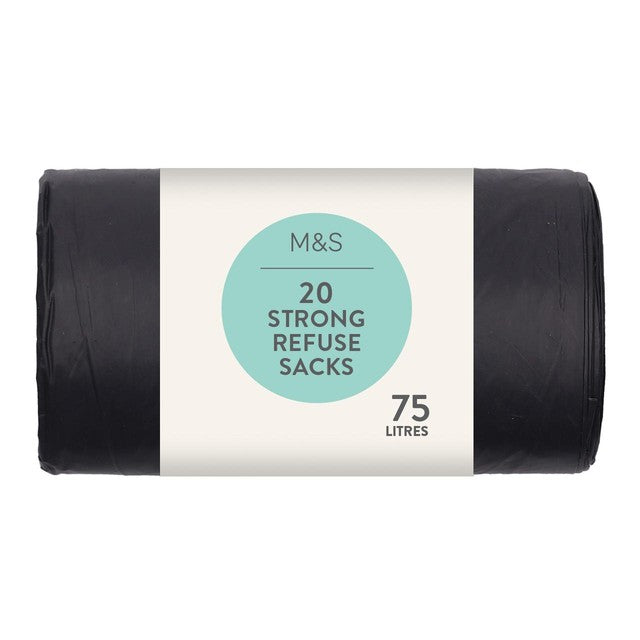 M&S Tie Handle Strong Refuse Sacks 75L, imported from the UK