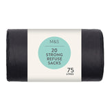 M&S Tie Handle Strong Refuse Sacks 75L, imported from the UK