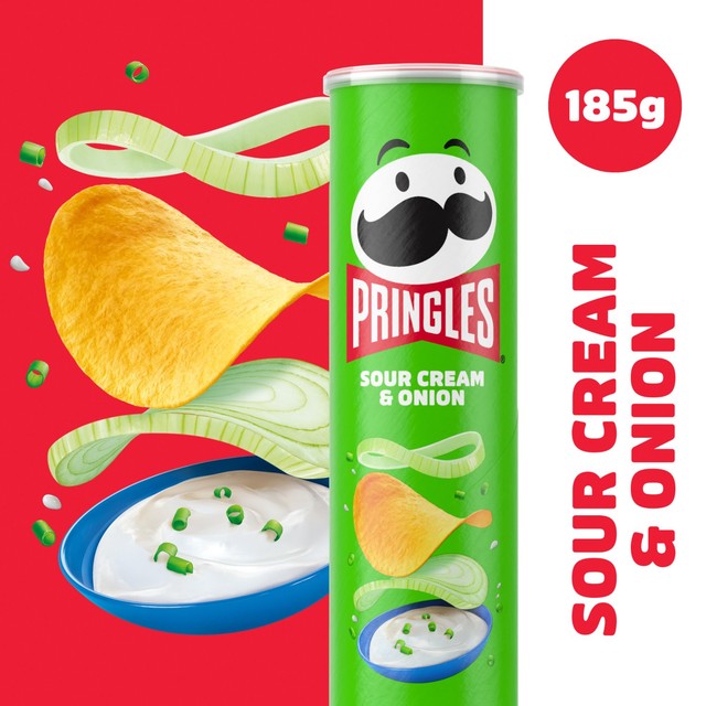 Pringles Sour Cream & Onion crisps 185g, imported from the UK