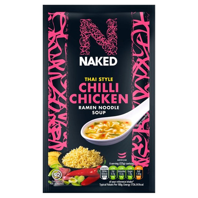 Naked Thai Chilli Chicken packet noodle 25g, imported from the UK