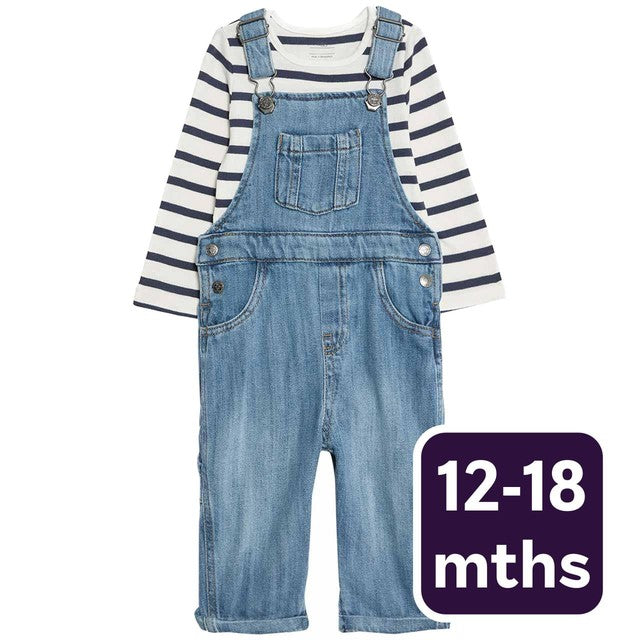 M&S denim dungaree set dark denim 12-18 months, imported from the UK