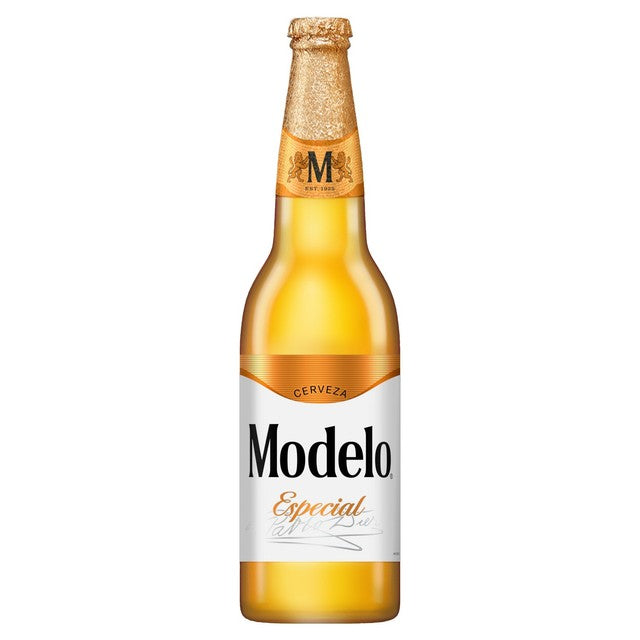 Modelo Especial Mexican lager beer 620ml bottle, imported from the UK