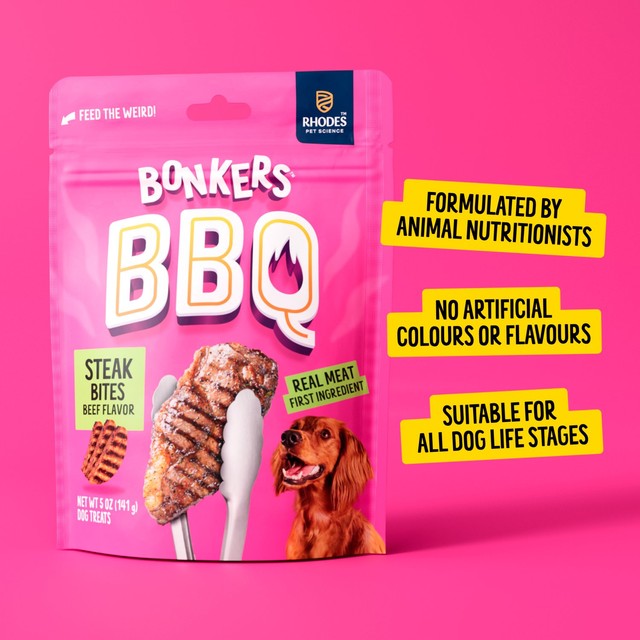 Bonkers BBQ soft chewy beef dog treats 85g, UK version
