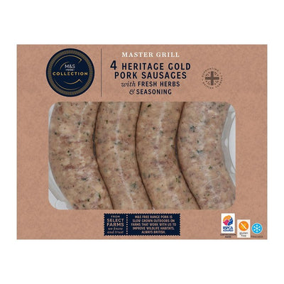 M&S M&S Heritage Gold Master Grill Free Range British Pork Sausages 400g- Buy online at McGrocer