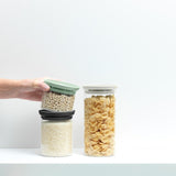 Brabantia glass jars in dark grey, light grey, jade green - British product