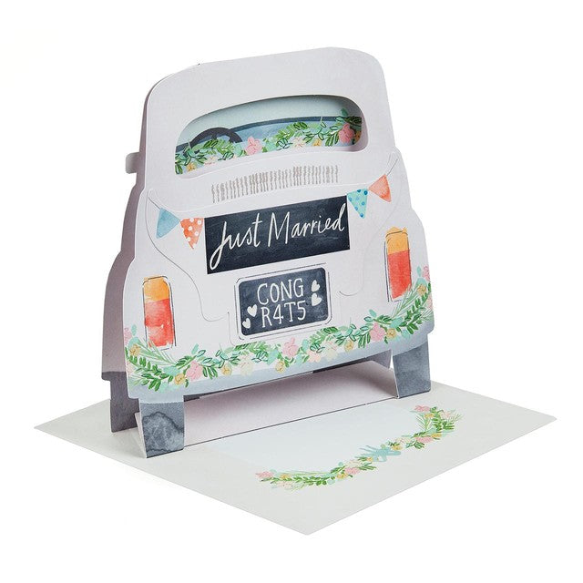 M&S pop-up wedding card car design 15cm square (British brand)
