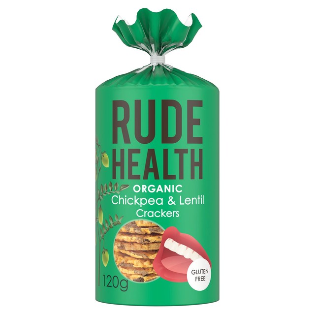 Rude Health chickpea lentil crackers 120g, imported from the UK