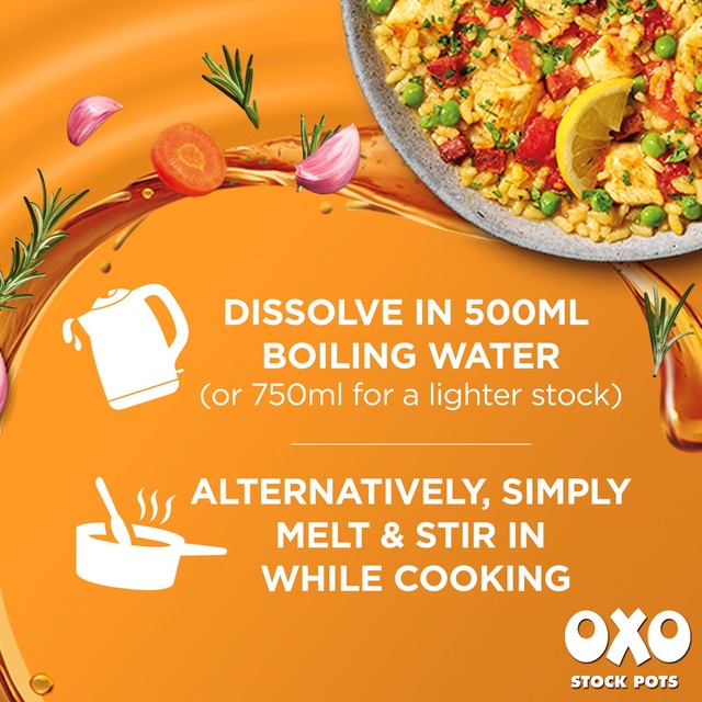 Oxo Reduced Salt Chicken Stock Pots 4x20g, imported from the UK