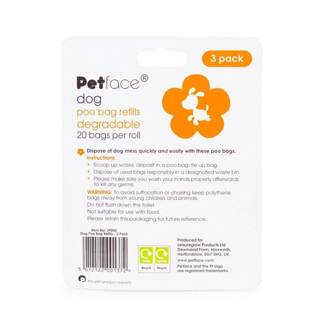 Petface dog poop bag refills 60 count, imported from the UK