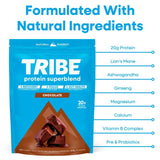 TRIBE Superblend Chocolate protein powder, imported from the UK