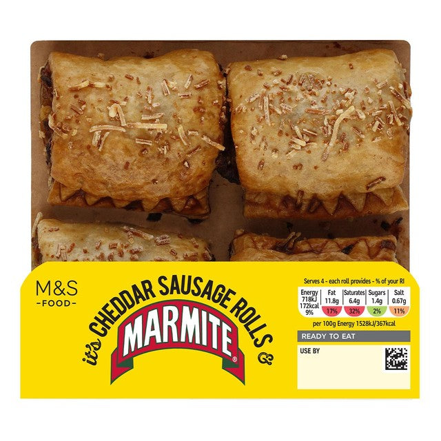 M&S mature cheddar and marmite sausage rolls 188g, imported from the UK
