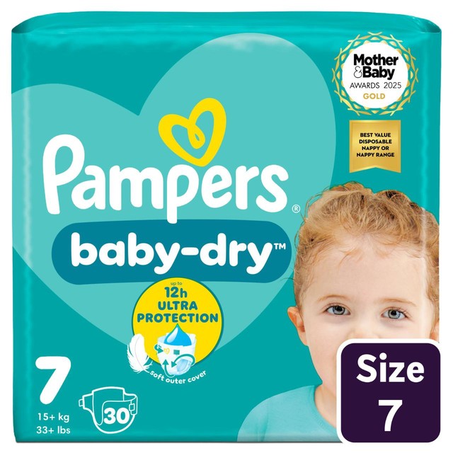 Pampers Baby Dry nappies Size 7 30 Count, imported from the UK