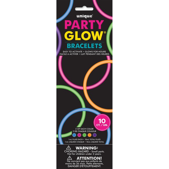 Unique Party multicoloured glow stick bracelets pack of 10, imported from the UK