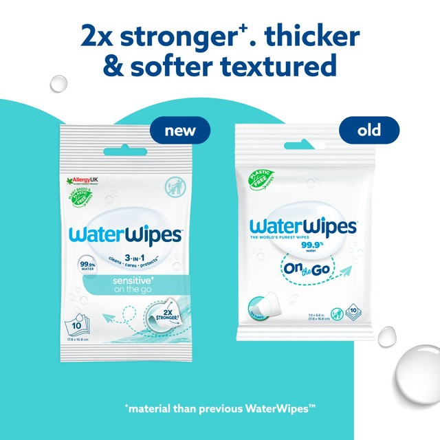 WaterWipes Sensitive+ On-The-Go baby wipes 10 wipes (British brand)