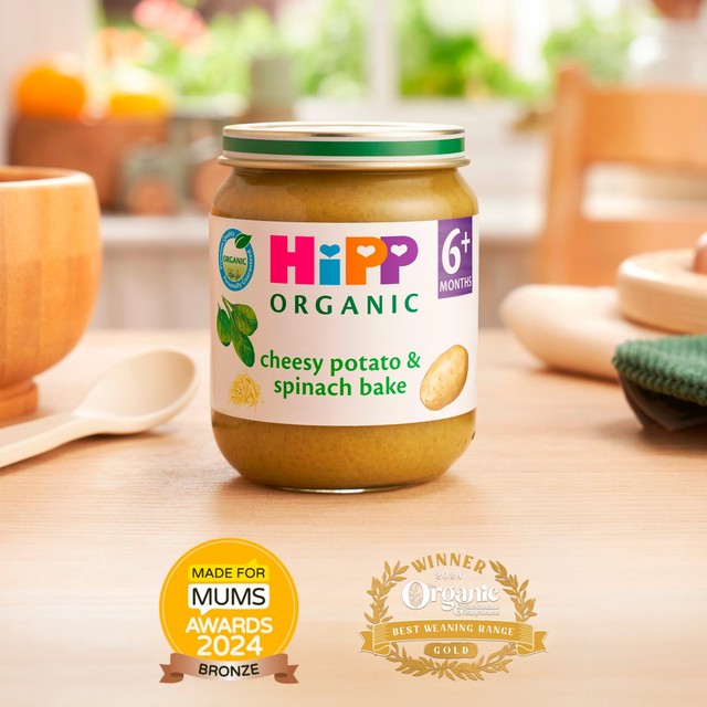 HiPP cheesy potato and spinach bake baby food jar 125g, UK version