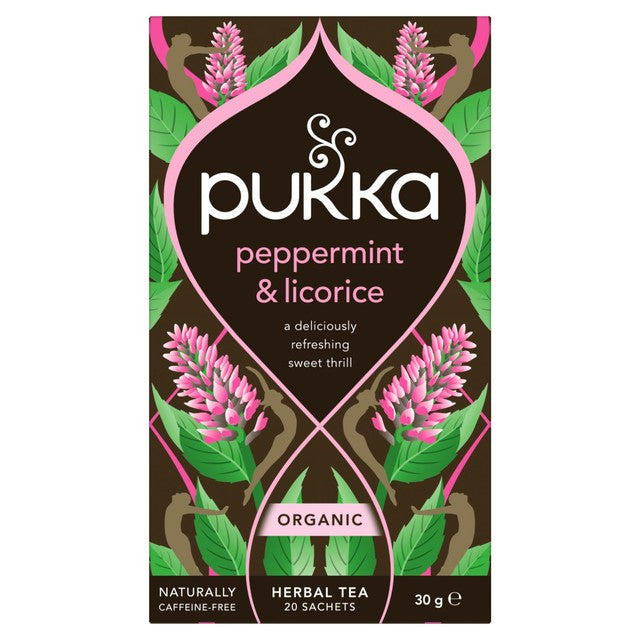 Pukka Herbs peppermint and licorice herbal tea bags x20, imported from the UK