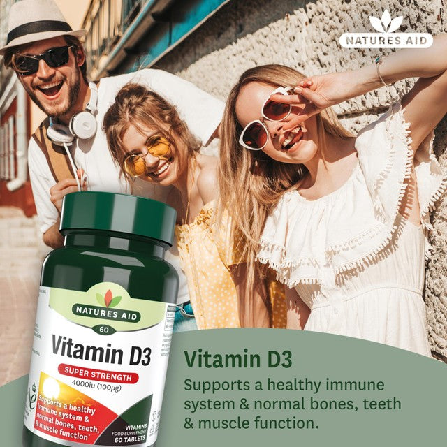 Natures Aid Super Strength Vitamin D3 4000iu tablets 60 pack, imported from the UK