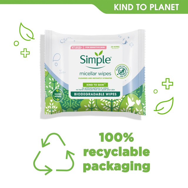 Simple Micellar Biodegradable Cleansing Wipes 40 Wipes (British brand)