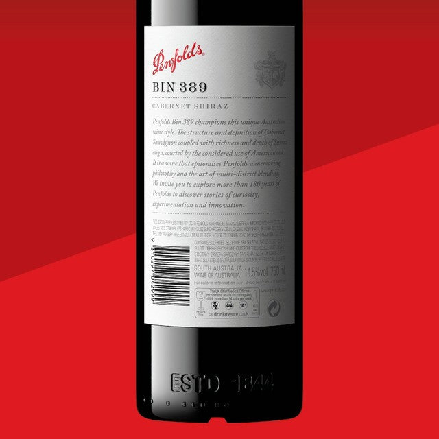 Penfolds Bin 389 Cabernet Shiraz red wine 75cl, imported from the UK