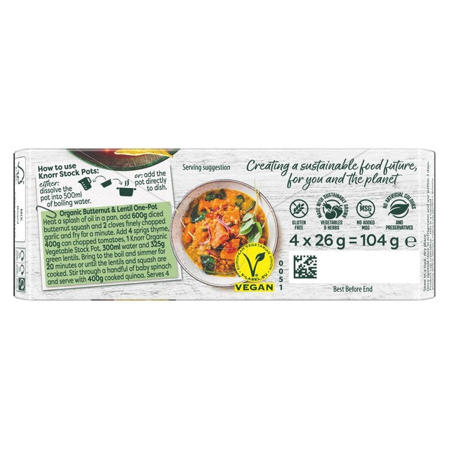 Knorr 4 Organic Vegetable Stock Pot 104g, UK version