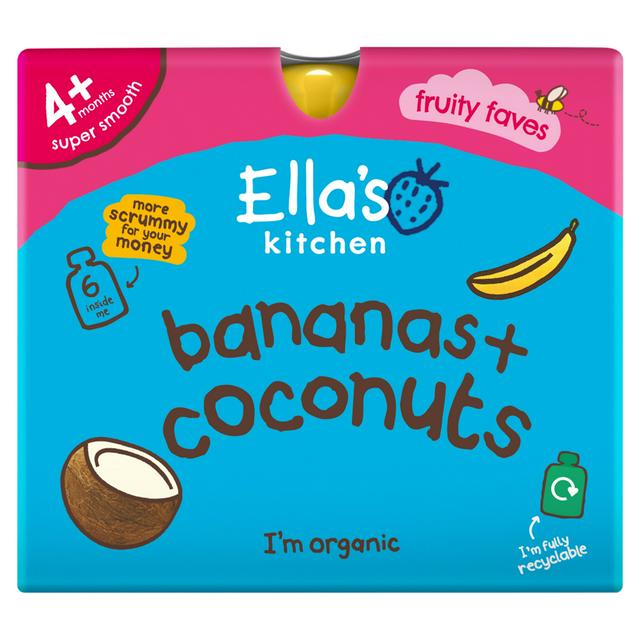 Smooth Organic Baby Food Puree with Bananas and Coconut Milk, for Infants from 4 Months, 6 x 120g Pack