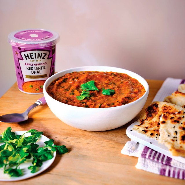 Heinz red lentil dhal microwavable soup pot 400g, UK version