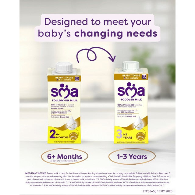 SMA PRO follow-on ready-to-use formula milk 6 x 200ml (British brand)