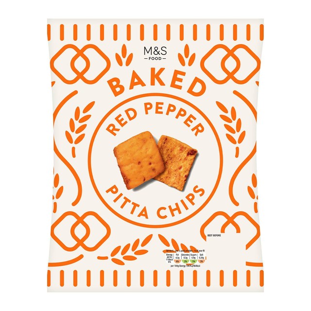 M&S red pepper pitta chips 150g, imported from the UK