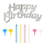M&S Unique Party Silver Cake Topper with 12 Striped Birthday Candles Decoration Set- Buy online at McGrocer