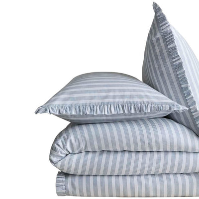 M&S M&S Pure Cotton Striped Ruffle Bedding Set, Super King Size, Blue Mix- Buy online at McGrocer