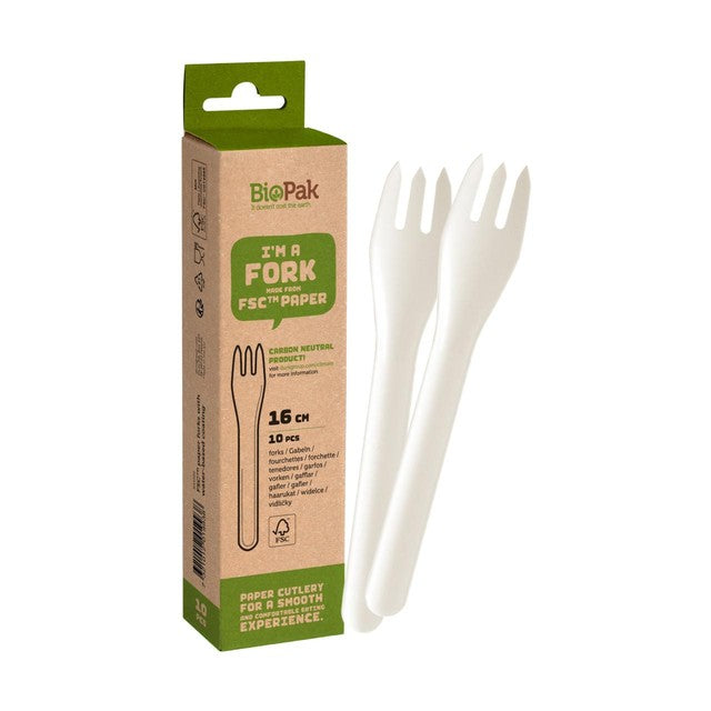 BioPak white paper forks 10 per pack - British product