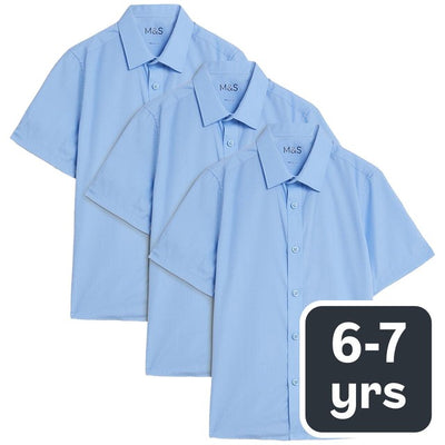 M&S Boys Regular Fit School Shirt 3 Pack Size 6-7Y