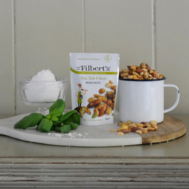 Mr Filbert's sea salt and herb mixed nuts 40g, imported from the UK