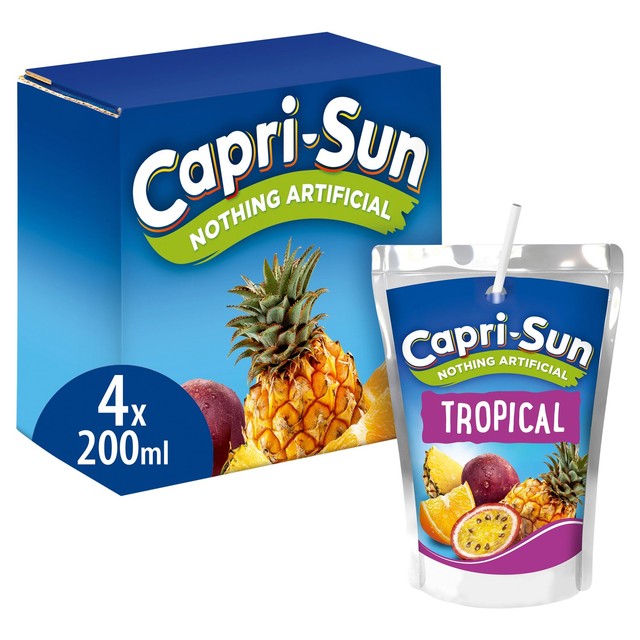 Capri Sun Tropical kids juice drink 4 x 200ml pouches - British product