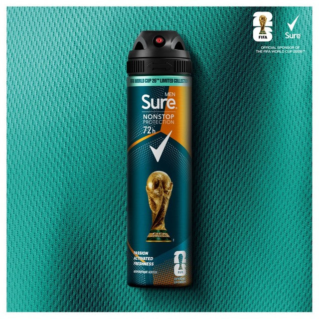 Sure Men antiperspirant deodorant Cobalt Dry aerosol, imported from the UK