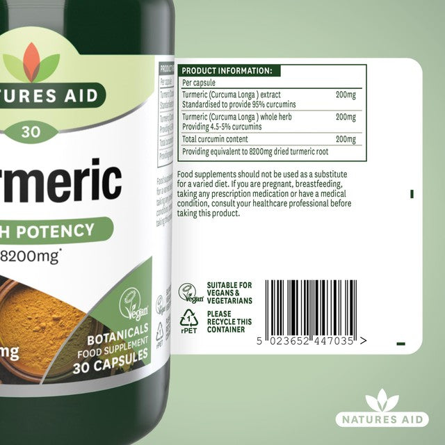Natures Aid Turmeric Capsules 30 count, imported from the UK