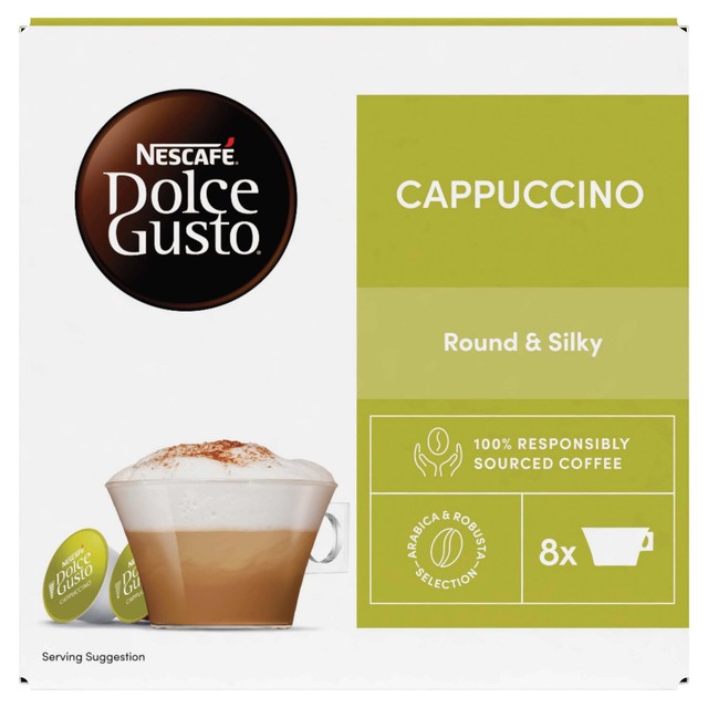 Dolce Gusto cappuccino coffee pods 8 pack, imported from the UK