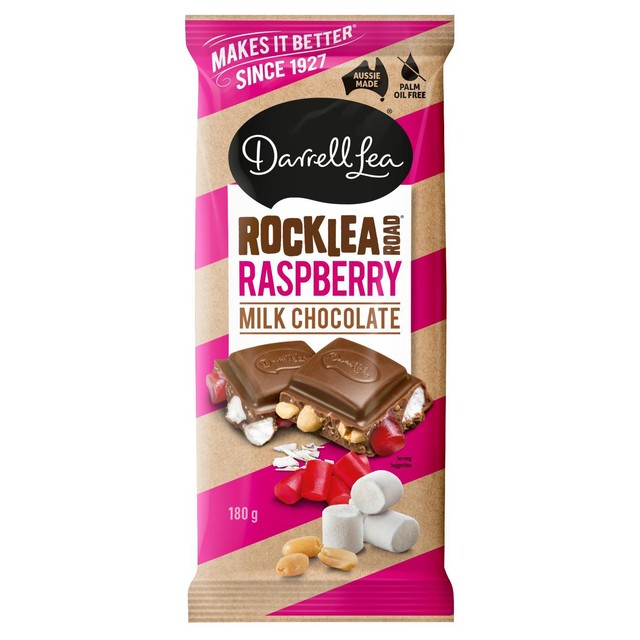 Darrell Lea Rocklea Road milk chocolate and raspberry block 180g - British product